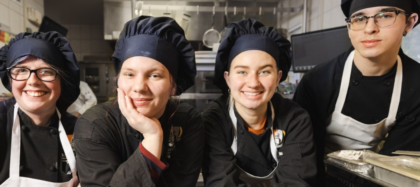 Hospitality students in a kitchen